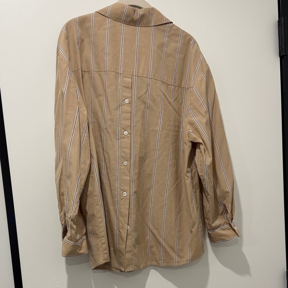DREW Tan and White Striped Button Down Shirt - Picture 2 of 3